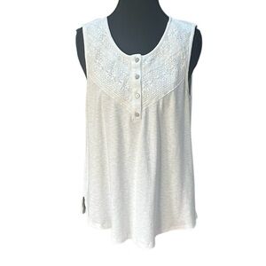Lucky Brand Sleeveless Lace Yoke Tank Top Cream EUC size L